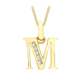 Carissima Gold Women's 9 ct Yellow Gold Cubic Zirconia 10 x 11 mm Initial M Pendant on 9 ct Yellow Gold 0.7 mm Diamond Cut Curb Chain Necklace of Length 46 cm/18 Inch