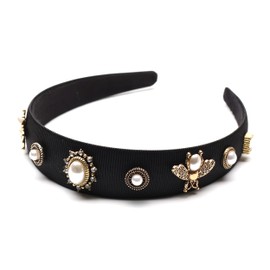 QinGoo Black Pearl Headband Black Glitter Headband for Adults Hair Accessories Cute Korean Women's 1 Piece (Bee)