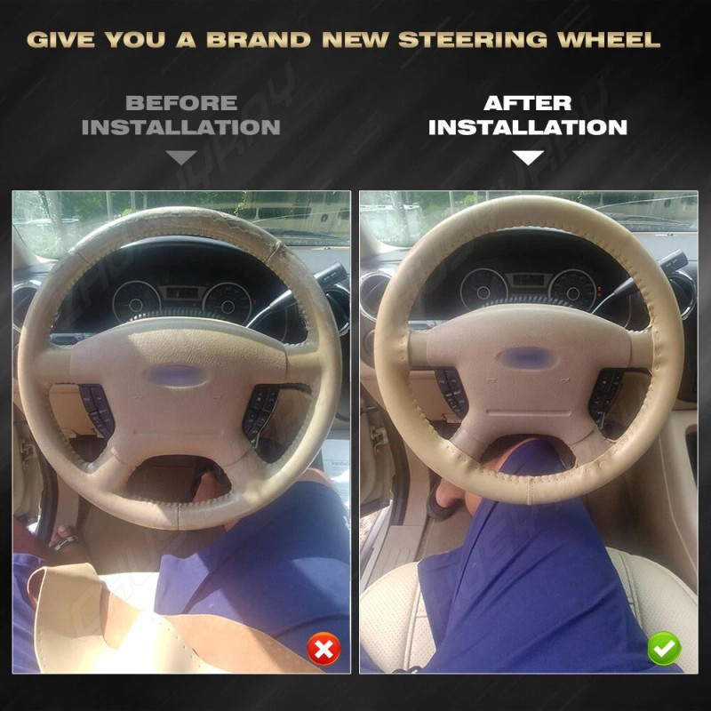 CHUSYYRAY Car Steering Wheel Cover Genuine Leather Sport DIY With