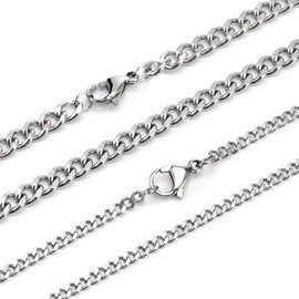 Beydodo Stainless Steel Necklace for Men, Cuban Chain Necklace Choker 20 inch 3mm Width Chain Necklace for Jewelry Making