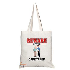 Coralgraph Inc TB869 Beware of the Caretaker Novelty Present Gift Printed Eco-Friendly Stylish Long Handled Tote Shoulder Bag