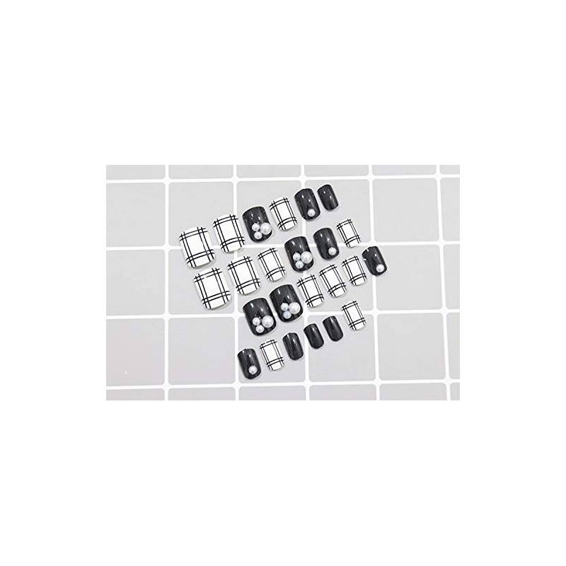 Trendy Black and White Fake Nails, 24 Pieces, Short Nail