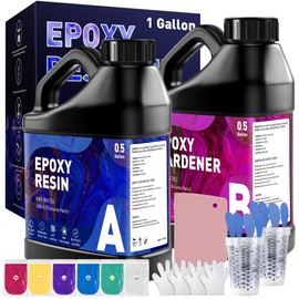 GRLELOU Epoxy Resin, 1 Gallon Crystal Clear Epoxy Resin Kit, Not Yellowing Resin Epoxy, Bubble Free, Self Leveling Coating & Casting Resin for Jewelry Making, DIY Crafts Wood & Resin Molds (0.5 gal×2)