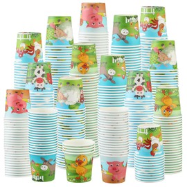 Amyhill 300 Pack 5 oz Cups for Kids Animals Paper Cups Disposable Cups Small Bathroom Cups Mini Mouthwash Cup Bulk for Christmas Party, Picnic (Farm Style)