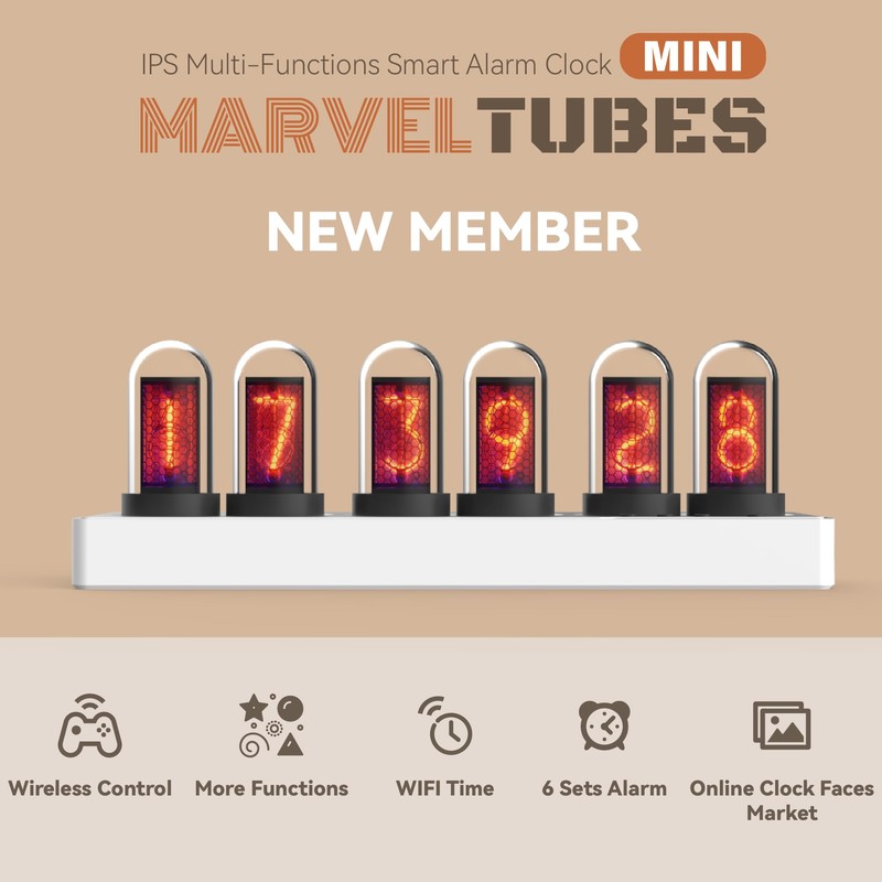 Lonyiabbi Mini Nixie Tube Clock IPS Screen Muti-Function Smart Desktop
