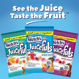 Welchs Juicefuls Fruit Snacks, 25 Individually Wrapped 1oz Packs - Bulk Welchs Assorted Fruit Flavors: Berry Blast, Island Splash, and Mixed Fruit - Juicy Welchs Gummy Candy - 25 Count Welchs Fruit Snacks Bulk Candy
