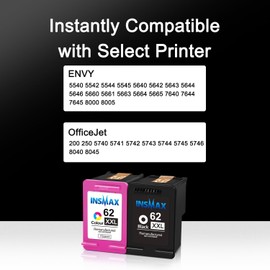 62XL Ink Cartridges Black and Color Combo Pack Replacement for HP 62XL 62 XL Ink for Envy 5540 5660 5640 7644 7645 OfficeJet 5740 OfficeJet 250 200 Series Printer (1 Black, 1 Tri-Color)