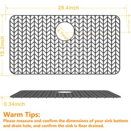 JOOKKI Sink Protectors for Kitchen Sink 16x12 & 18x12 & 19x13 & 24x12.5 & 26x14 & 28x14 & 29x15,Silicone Kitchen Sink mats Protector for Bottom of Farmhouse Sink(28.4"x15.2"Gray)