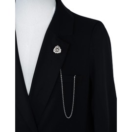 YYBONNIE Lapel Chain for Men Brooch with Hanging Chain Costume Pin Suit Shirt Tuxedo Stud Collar Lapel Pin Men's Accessories (Silver Chain&Alloy Rose)