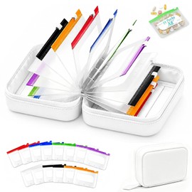 A8 Waterproof Pill Bag Set, Waterproof Pill Bag Set, Reusable Travel Pill Bag with Zip, Pill Organiser Bag with 14 Coloured Pill Bags, for Everyday Use