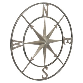 Creative Co-Op Distressed Decorative Metal Compass Wall Décor, Antiqued Iron, 30" Round