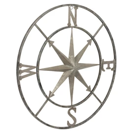 Creative Co-Op Distressed Decorative Metal Compass Wall Décor, Antiqued Iron, 30" Round