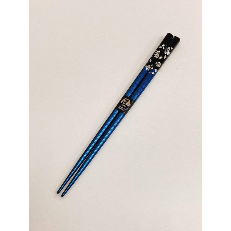 Chopsticks, Silver Cherry Blossoms, Blue, Design, Paulownia Box, Wrapping, Respect