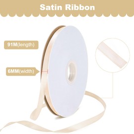 Bealif 91m Beige Satin Ribbon 6mm White Fabric Thick Ribbon for Hair Bows, Gift Wrapping, DIY Sewing Project, Wedding Birthday Xmas Decoration (Beige)