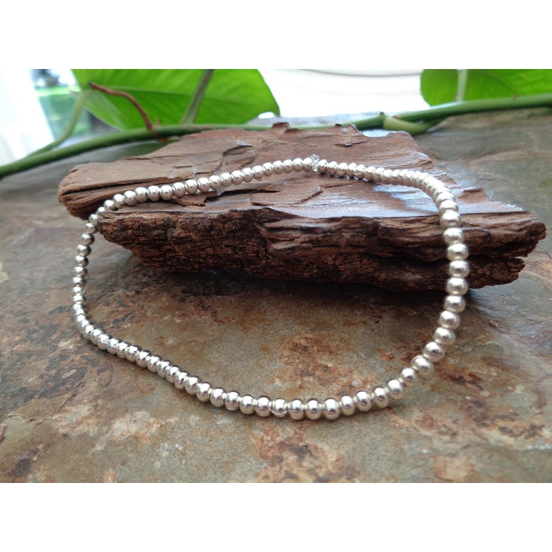 Silver metal beads anklet, ethnic boho anklet, elastic