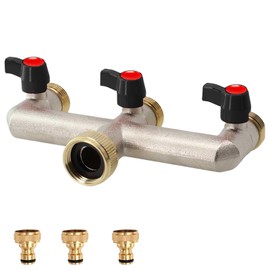 WANDGU 3-Way Tap Water Distributor: 3/4 Inch Brass Water Distributor with 3 Individual Shut-off Valves, Water Distributor Brass Water Connection for Adjusting and Shutting the Water Flow