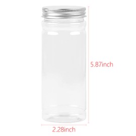CABAX 12oz Clear Plastic Jars with Silver Lids, 350ml Round Food Storage Containers for Dry Goods, Cereals, Spices and More for Home Kitchen Storage, Pack of 2