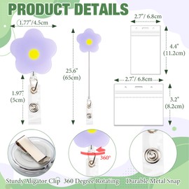Qoroos 6 Sets Retractable Badge Reel with 12 Badge Holders Cute Flower Nurse Badge Reel Clip with ID Card Holder Waterproof for Nursing Worker Teacher