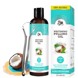 237 ml Coconut Oil Mouth Pulling Oil with Tongue Scraper, for Daily Teeth Cleaning