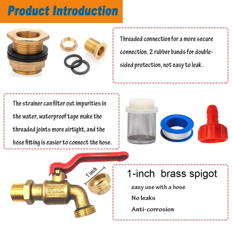 Rain Barrel Spigot, Brass Faucet Kit for Rain Water Barrel,