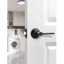 Mengico 1 Pack Matte Black Interior Door Knob, Heavy Duty Passage Lever Door Handle for Closet Hallway,Modern Square No Lock Lever Door Handles