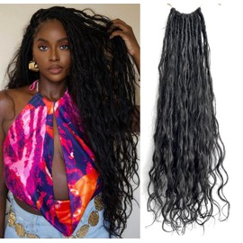 Crochet Boho Locs Braiding Hair With Human Hair Body Loose Wave Curls Pre Looped Goddess Boho Dreadlocks Curly Full Ends Hair Extensions For Black Women Natural Color 22 Inch 72 Strands
