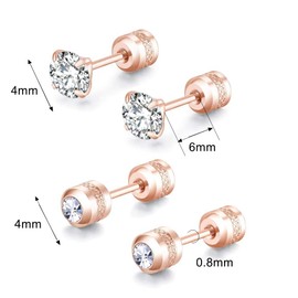 ZOCOYUU 2 Pairs Stud Earrings Set,Hypoallergenic 5A Cubic Zirconia 316L Stainless Steel CZ Screw Back for Men,Women,Boys & Girls (2 Pairs Rose Gold-4mm)