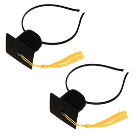 Baluue 2pcs Graduation Party Headband with Doctor Hat Design Stylish Felt Hair Hoops with Gold Tassels Costume Accessory for Celebrations and Photos