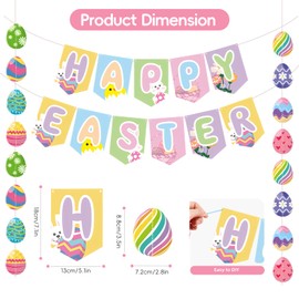 Easter Decorations Happy Easter Banner Hanging Egg Decorations Easter Party Bunting Hanging Swirl Decorations with Bunny Eggs Spring Ornaments for Easter Party Home Decor