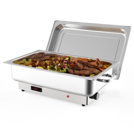 Electric Chafing Dish Buffet Set, 9QT Buffet Servers and Warmers Stainless Steel Chafing Dish, Commercial Food Warmer with Temperature Control Display for Parties, Catering, Festivals