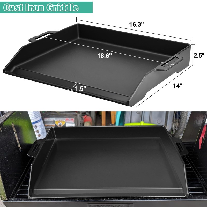 Hiorucet 18 Inch Cast Iron Griddle, Large Flat Top Plate