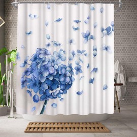 WELMECO Hydrangea Flower Shower Curtain Nature Flower Shower Curtain Elegant Bathroom Set Polyester Fabric, 72x72inch (Blue)