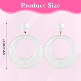 70s Earrings Fashion Statement Earrings Trendy PET Earring 70s Accessories White Simple Retro Jewelry Groovy Boho Drop Dangle Disco Outfits