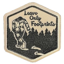 SQUATCH METALWORKS - Leave Only Footprints Patch - 2.4" x 2.5" Bigfoot, Outdoor Gift, Gift for Sasquatch Lovers, Hiking, Camping, Fishing, Outdoors