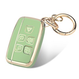 FT FUNTOR Key Fob Cover for Range Rover,5 Buttons TPU for Land Rover Key Fob Cover with Golden Edge,Compatible with Land Rover LR4 Range Rover Sport Evoque Jaguar XJ F-pace (B-Green)