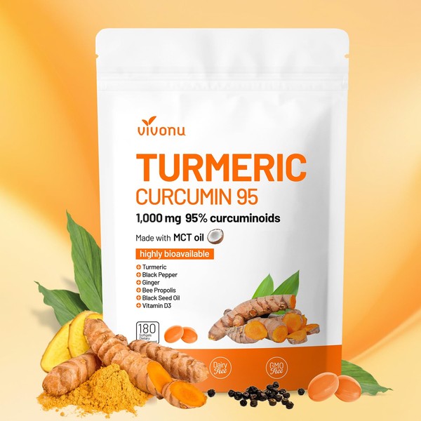 VivoNu Turmeric Curcumin with Black Pepper Capsules, 1000mg Turmeric Extract