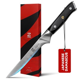 Zennish Boning Knife, 6 Inch Boning Knife for Meat Cutting, Japanese AUS-10 Steel Core & 67-Layer Damascus Cladding, Full Tang G10 Handle with Premium Gift Box