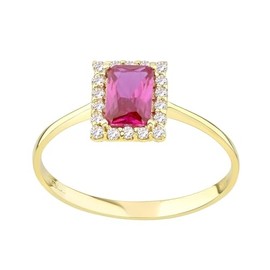 Old English Jewellers 9ct Yellow Gold Ruby Emerald Cut Ring size J K L M N O P Q R S (R)
