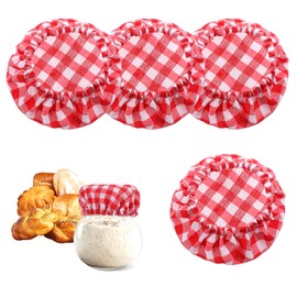 Oruola 4pcs Sourdough Jar Cover, Cloth Jar Covers for Sourdough, Red Plaid Sourdough Cloth Cover,Reusable Elastic Cotton Mason Jar Cloth Covers for Fit Jars Mouth from 3-4 Inch
