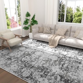 8x10 Area Rugs for Living Room Washable Rug Vintage: Large Rugs for Dining Room Bedroom Retro Carpet Farmhouse Non Slip Low Pile Area Rug 8 by 10 Indoor - Black/White