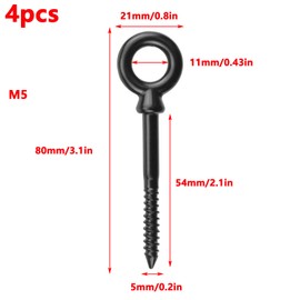 Antrader Eye Hooks,Screw Eyes Self Tapping Eyelet Screw for Wood Securing, Hammock Stand,Stainless Steel,Black,4Pcs (M5)