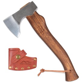 ROCKYGIANT 13'' Camping Axe with Sheath, Hand Forged Hatchet Axe for Wood Chopping,Spling and Kindling, Brushcraft Axe for Outdoor Survival and Garden, Hickory Wood Handle