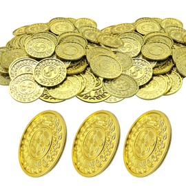 TESEGOO 100 PCS Plastic Pirate Gold Coins - Fake St. Patrick's Coin Toys for Party Supplies for Pirate Parties, Treasure Hunts, Classroom Rewards, Kids' Prizes & Party Favors
