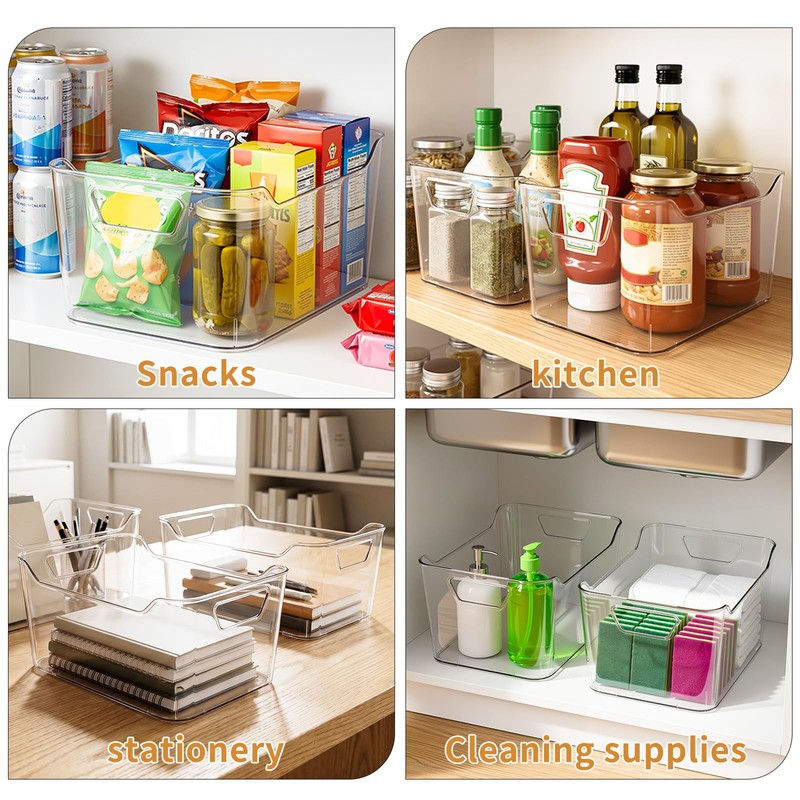4 Pack Clear Storage Bins for Pantry Organization and Storage,