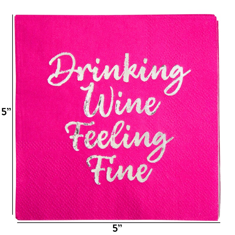 C.R. Gibson TW4-25851 Drinking Wine Feeling Fine Disposable Paper Cocktail
