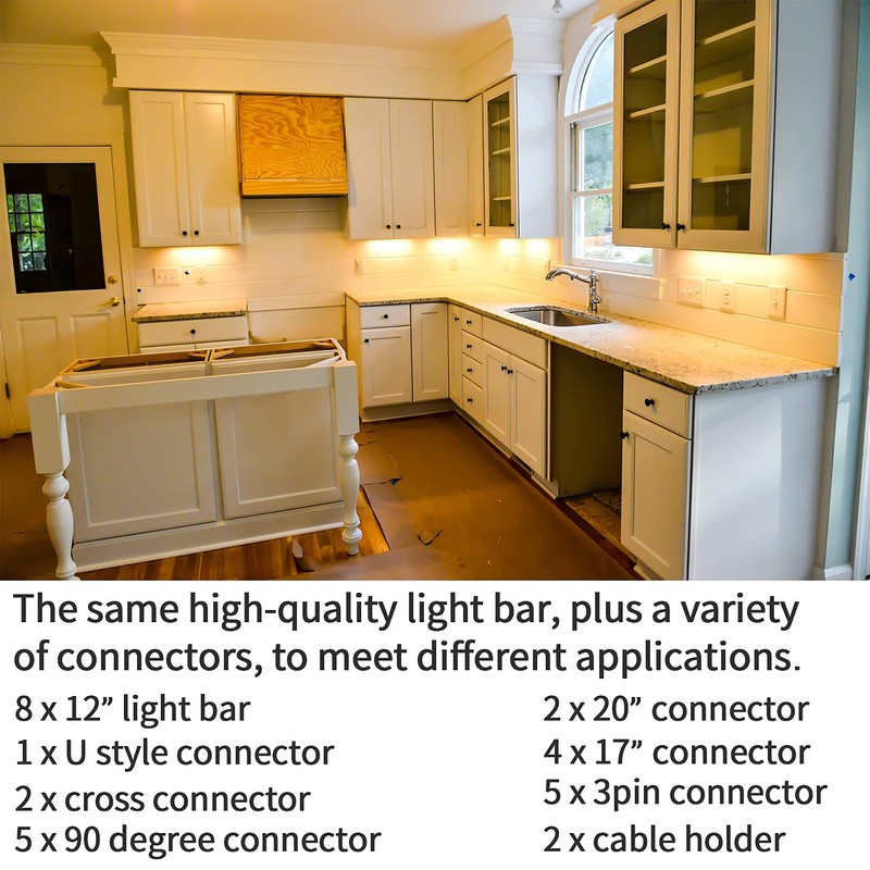 WOBANE Under Cabinet Lighting Kit,8PCS 12 inch Led Light Bars,Under