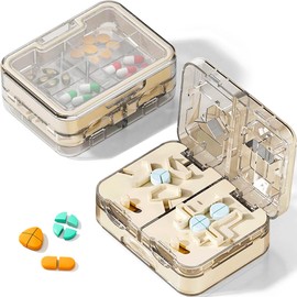Pill Cutter Splitter for Tiny Small Large Pills - 1/2 1/3 1/4 Pill Splitter with Storage for Multiple Pills Cutting - Accurate Alignment Adjustable Pill Organizer