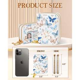 Miss Adola Credit Card Holder for Women - RFID Women Wallet Leather Card Wallet for Ladies Girls Female Aesthetic Cute Wallet with Card Slots Coin Cash Zipper Purse & ID Window, Blue Butterfly