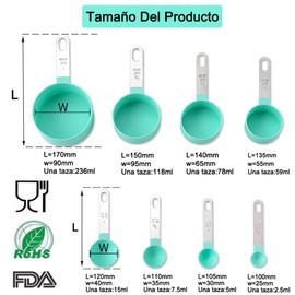 Set de tazas medidoras de acero inoxidable Cucharas medidoras Herramientas de repostería Mango de acero inoxidable (verde con caja de colores) [4 tazas medidoras 4 cucharas de repostería