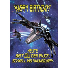 bentino Birthday Card XL with Music, Light and Touch Function, Fire Laser Cannons at the Touch of a Button, DIN A4 Set with Envelope, Greetings Card from the Great Cards Series